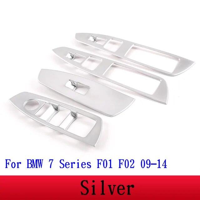For BMW 7 Series F01 F02 G11 G12 ABS Silver/Carbon Fiber Car Window Lift Switch Button Frame Cover Trim Stickers Car Accessories