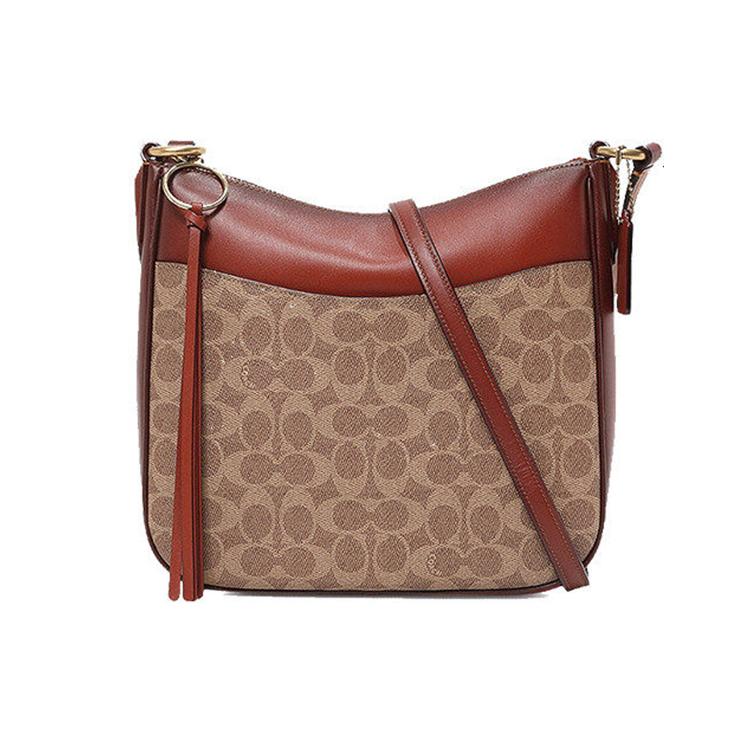 

New COACH Chaise Canvas With Leather Shoulder Bag Crossbody Bag Large Size Women s White Khaki Color Blocking 38579-B4NQ4 26.4*7.1*22.6CM