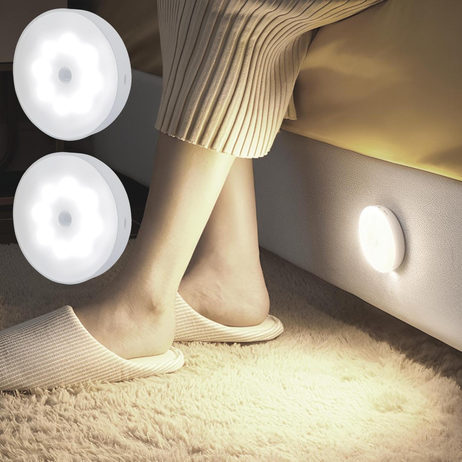 

fogman Motion Sensor No Power Outlet Indoor Easy Rechargeable Light, Required, Use, USB, 2-Pack (White) білий
