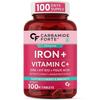 Supliment de Fier Carbamide Forte pentru Femei și Bărbați | Tablete de Acid Folic cu Vitamina C, B12, Zinc | 100 Tablete Veg de Fier pentru Femei și Bărbați