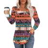 Damenmode Lässig Plissiert Rundhals Vintage Blumendruck Langarm T-Shirt Top