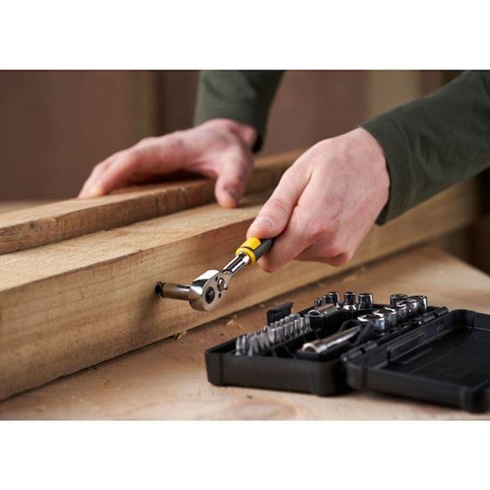 Stanley coffret de douilles compact 1/4 " - jeu de 37 pièces stmt82672-0 - cliquet 72 dents pour un angle de reprise de 5°