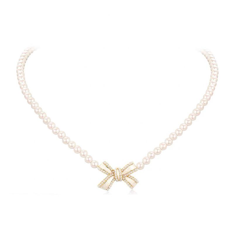 Exquistie Pearl Bow Luxury Necklace For Women Elegant Vintage Fashion Jewelry Bowknot Lady High Quality Necklaces Choker Chain