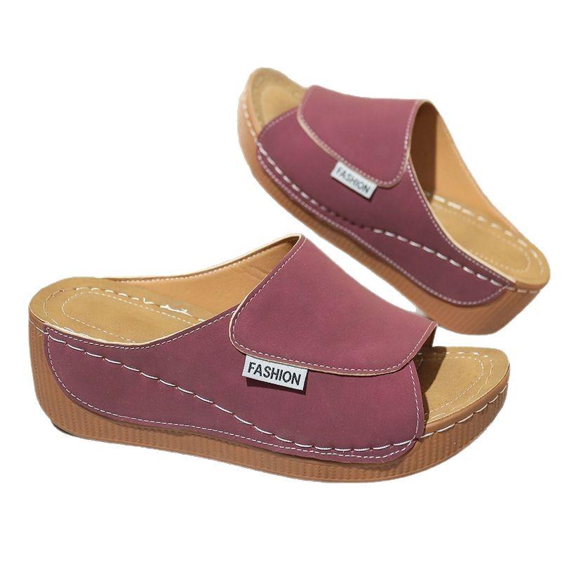 Platform Casual Slippers Women's Shoes Wide Strip Simple Fashion Fish Mouth Wedge Slippers