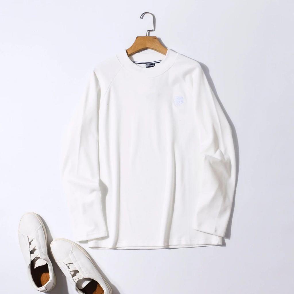 Men's Double-Sided Plush Raglan Sleeve Warm Half-High Collar Embroidered Hoodie