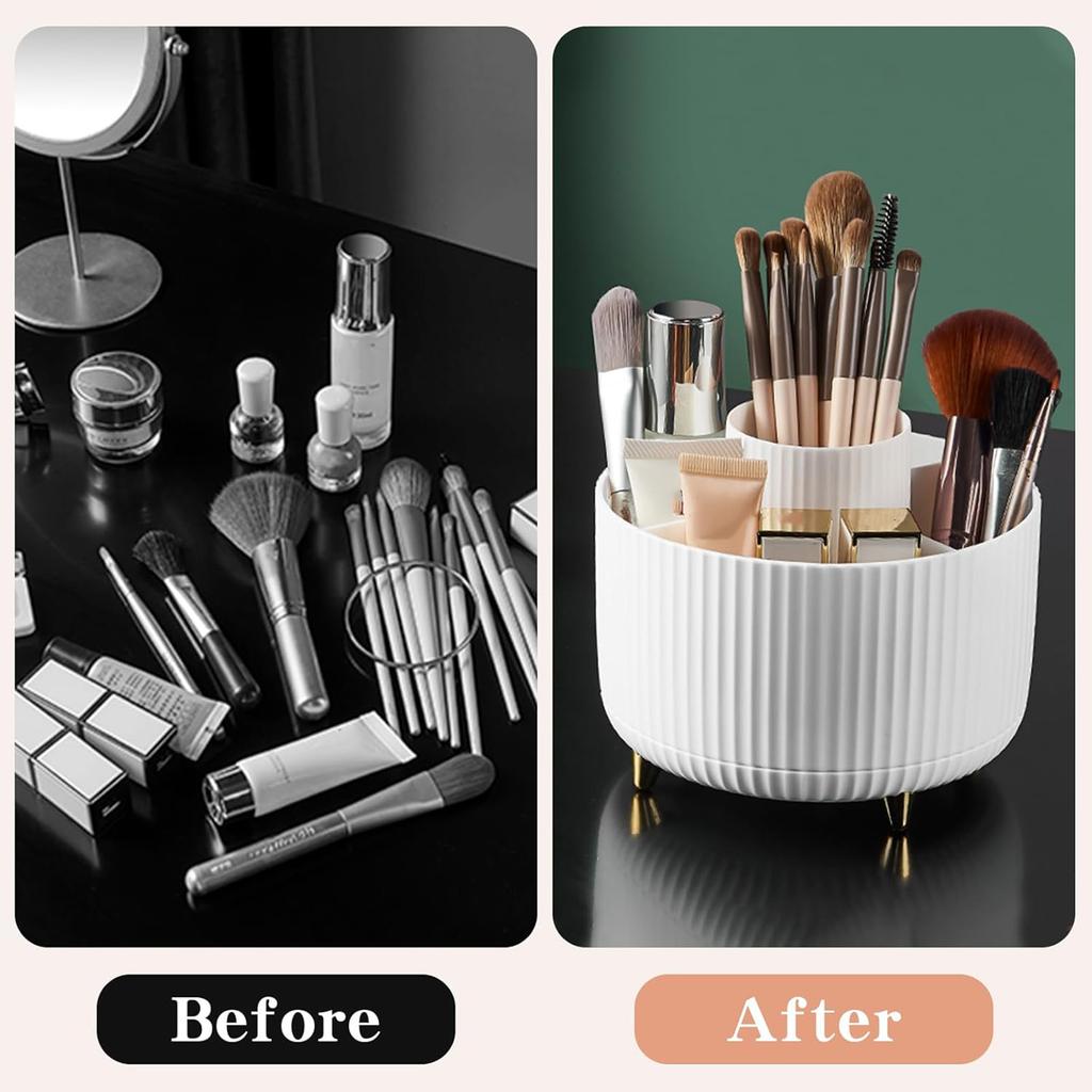 360 Rotating Makeup Brush Holder & Organizer Countertop Storage For Cosmetics & Skincare 8 Colors
