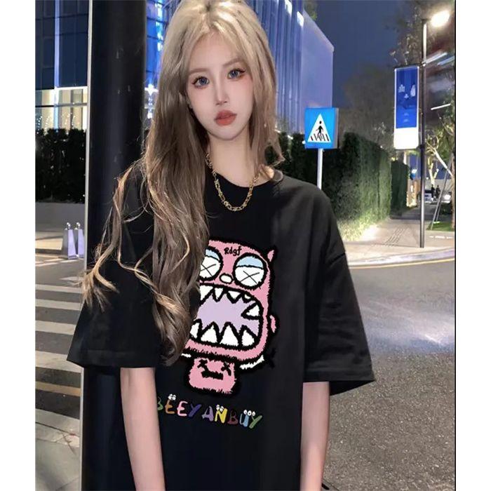 

Fun good quality cotton printed short T-shirt female tide 3XL
