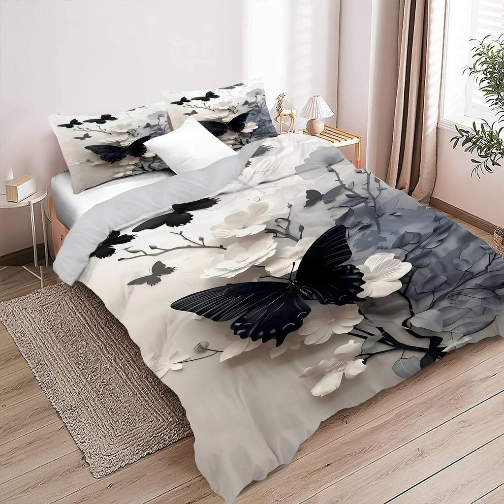 Comforter Elegant Butterfly Flower Pattern 3D Printed Abstract Art Style Bedding Set Soft Comfortable Luxury Set