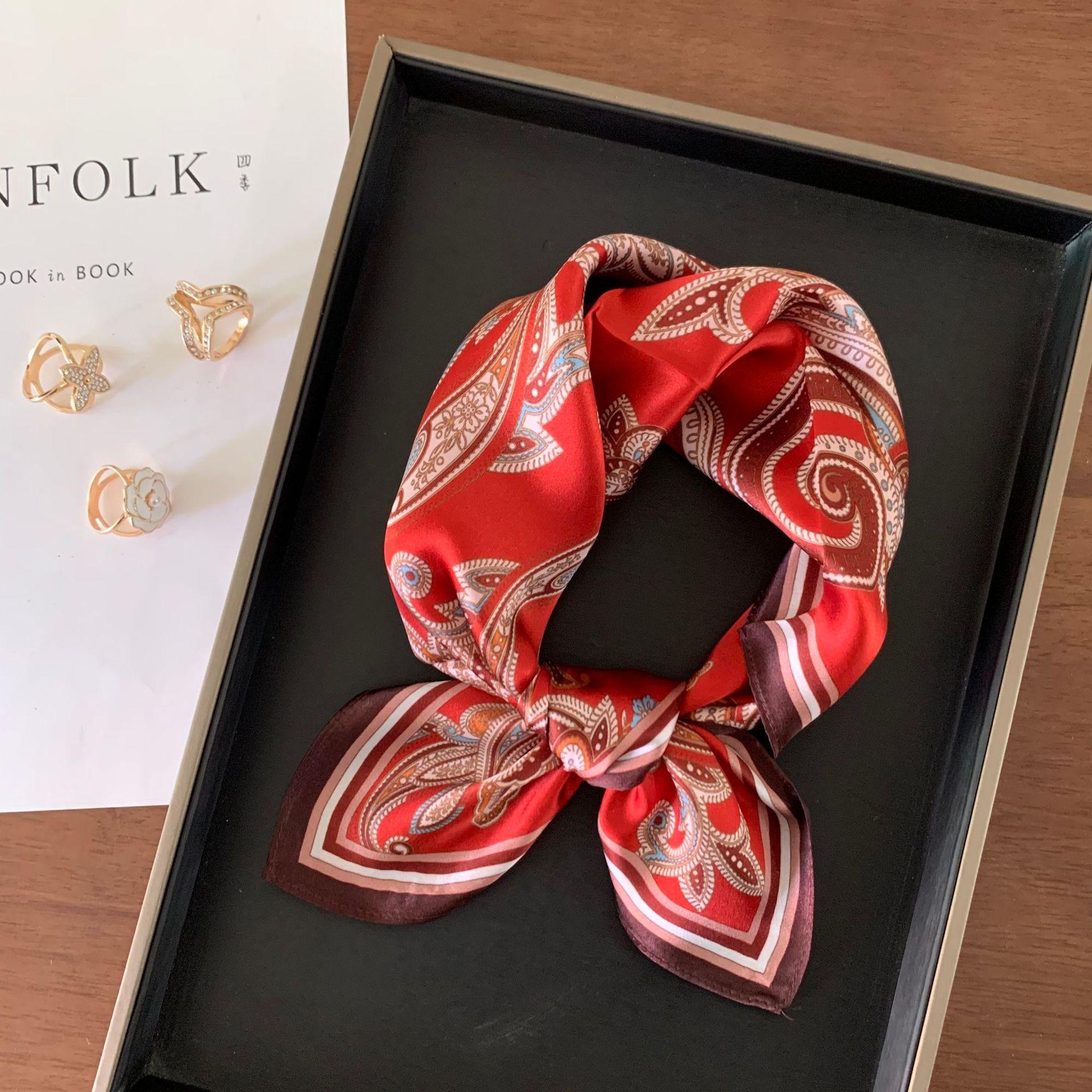 Red silk silk scarf small square scarf women s versatile 100% mulberry silk headband small silk scarf fashion small scarf with shirt 53-53