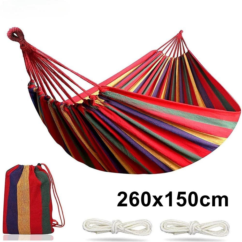Outdoor Canvas Camping Hammock Anti Rollover Portable Thicken Fabric Single & Double Hammock with Carry Bag for Patio, Backyard