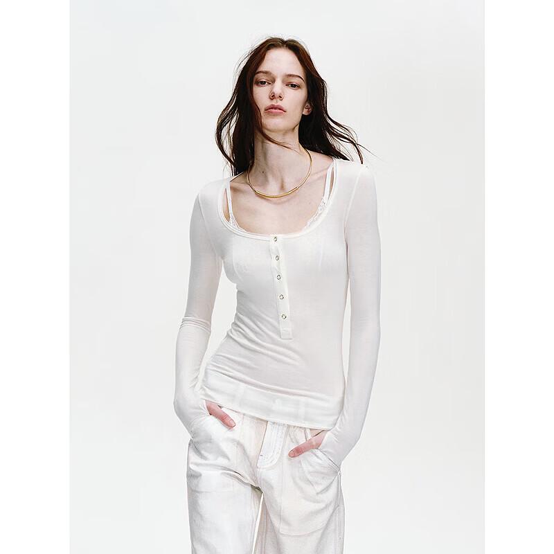 Women s Relaxed Lyocell Wool Henley Knit Tee M