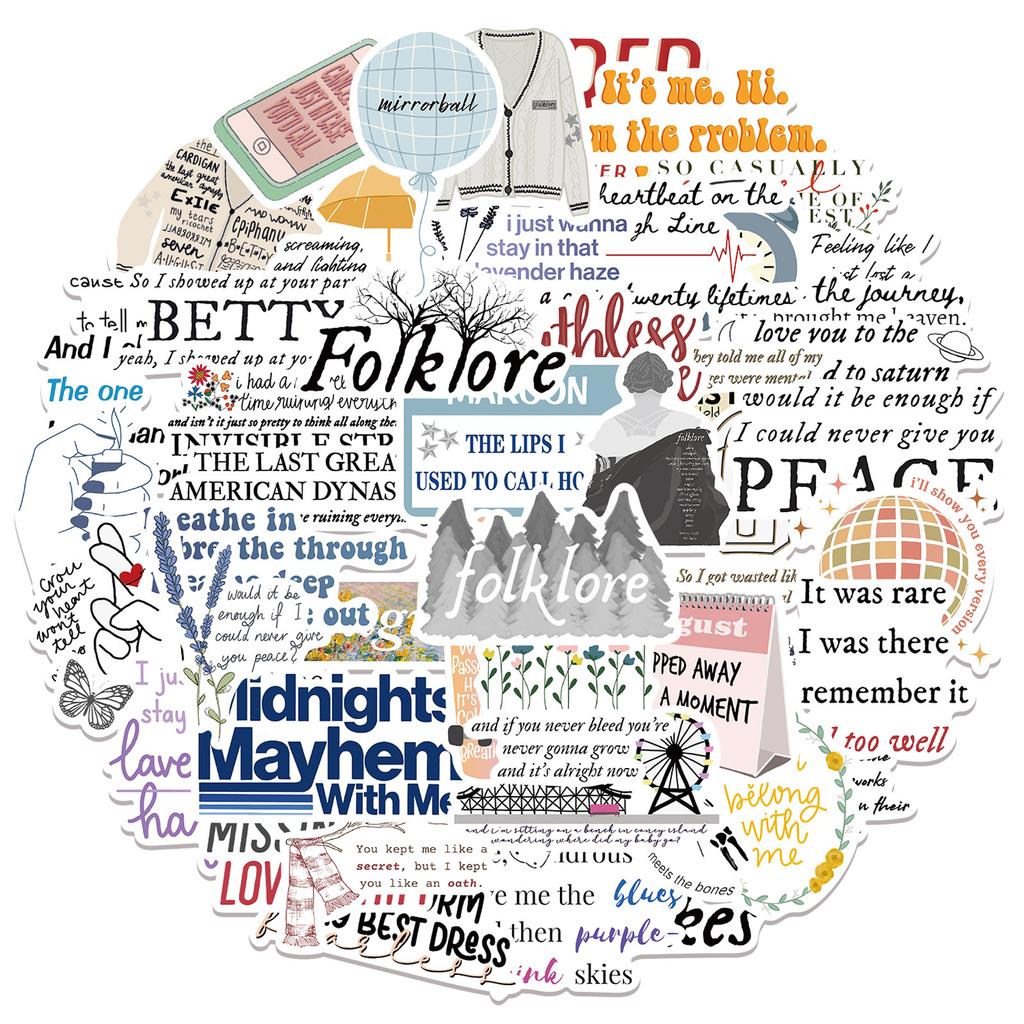 52 Taylor Album Lyrics Name Graffiti Stickers Decorate Suitcase DIY Waterproof Stickers