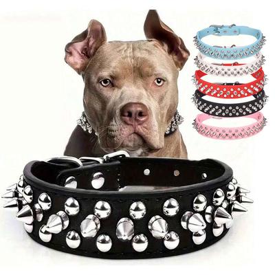 CP037--pet Dog Adjustable Rivet Collar,  Anti-bite Neck Protect Collar Used of Durable PU Leather and Rust Resistant Metal Rivet