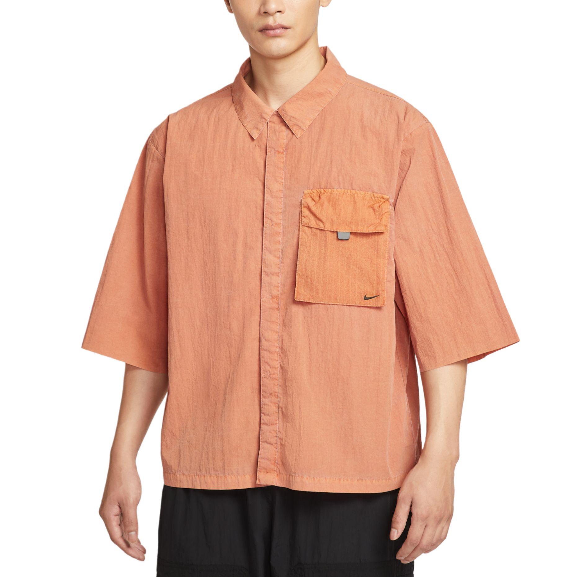 

Nike Swoosh Tech Brand Logo Woven Loose Short Sleeve Shirt Men shirts HJ2955-815 L