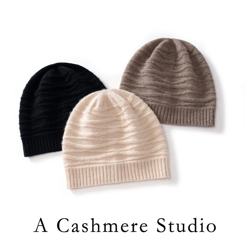 % Pure cashmere hat women's autumn and winter new warm and versatile big head circumference shows the face small wool knitted headhat