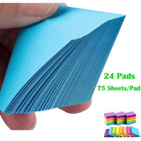 Mini Sticky Notes 1.5x2 Inches, Bright Colors Self-Stick Pads, 24 Pack, 75 Sheets/Pad,1800 Sheets