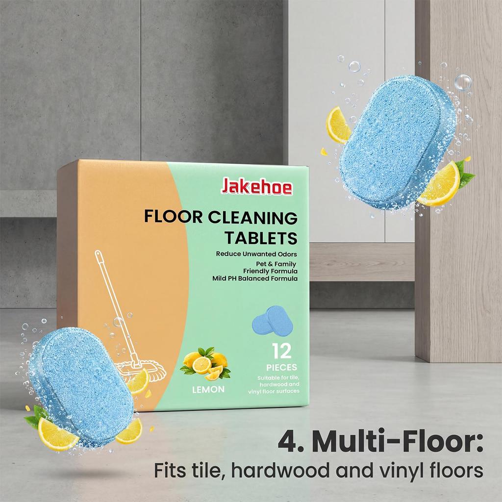 Jakehoe floor cleaning tablets decontaminate and protect the floor, fresh and fragrant, suitable for many materials 12pcs