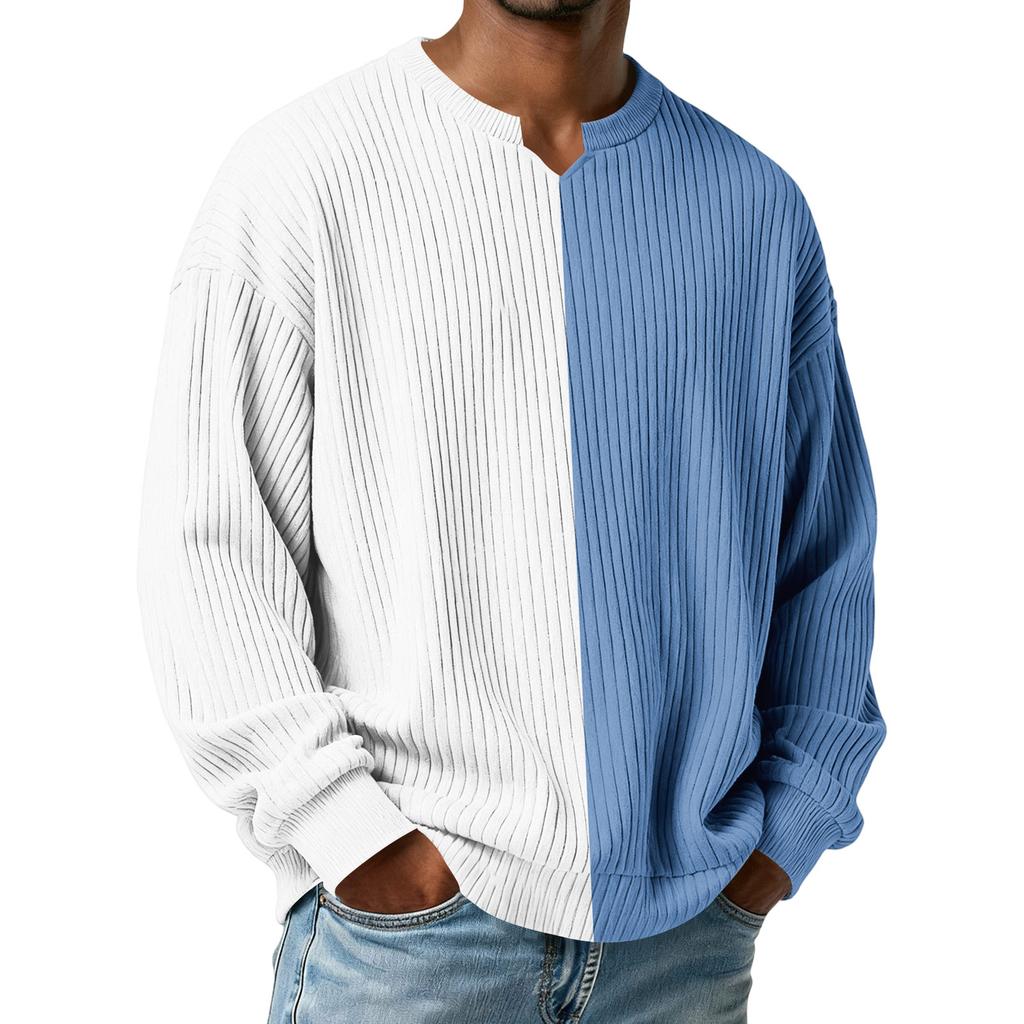 Herrfärg,Färgblockerad Snygg V-ringad Ribbstickad Långärmad T-shirt