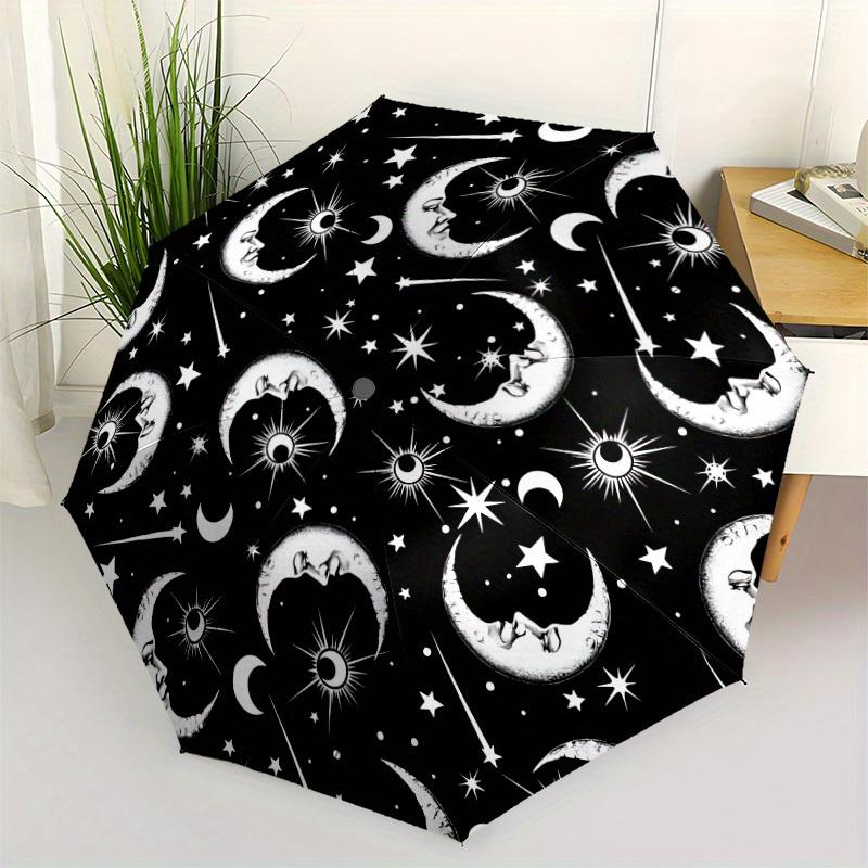 1pc Moon Stars Automatic Open/close, All-Season Portable Folding Umbrella, Travel, Everyday, Formal Events - Compact Luxury Parasol, Outdoor Accessory