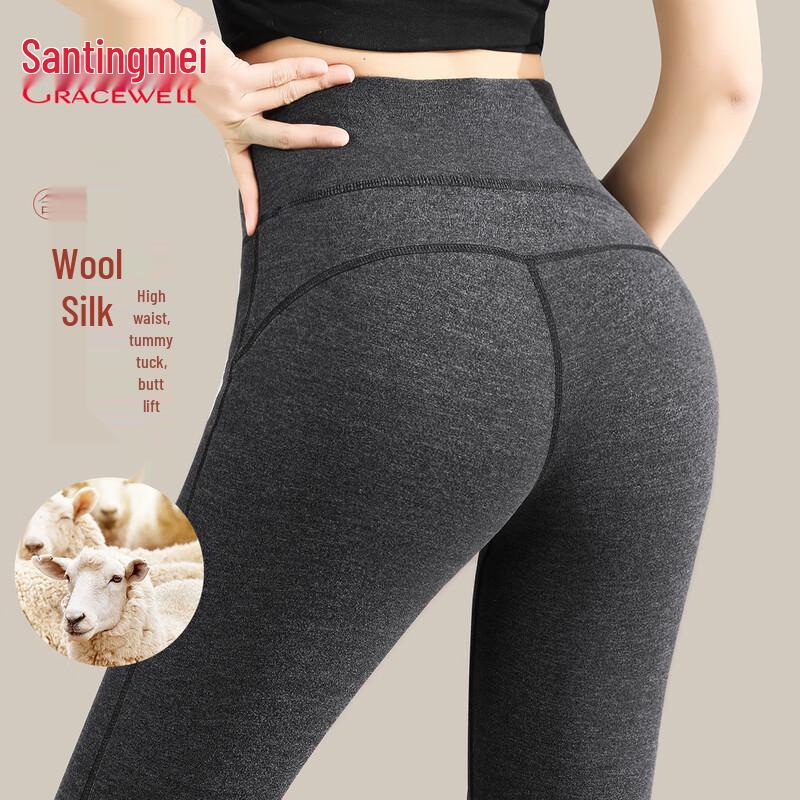 

Женские термолеггинсы Tingmei из шерсти и шелка с высокой талией 2XL