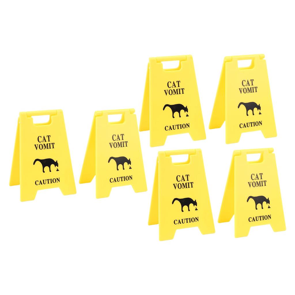 6PCS Cat Vomit Caution Signs Plastic Multifunctional Obvious Funny Cats Vomits Warning Sign for Indoor