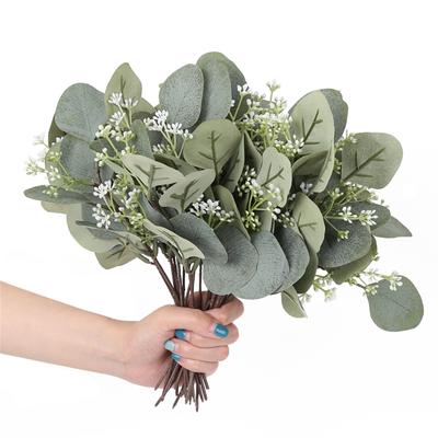 12/24 Pcs Eucalyptus Leaves Branch Green Fake Plant for Wedding Bouquet Home Decor DIY Party Wreath Supplies