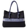 Gestreifte Buchstaben-Logo-Baumwoll-Schultertasche Unisex-Schultertasche Schwarz EW000360AF14787UB081