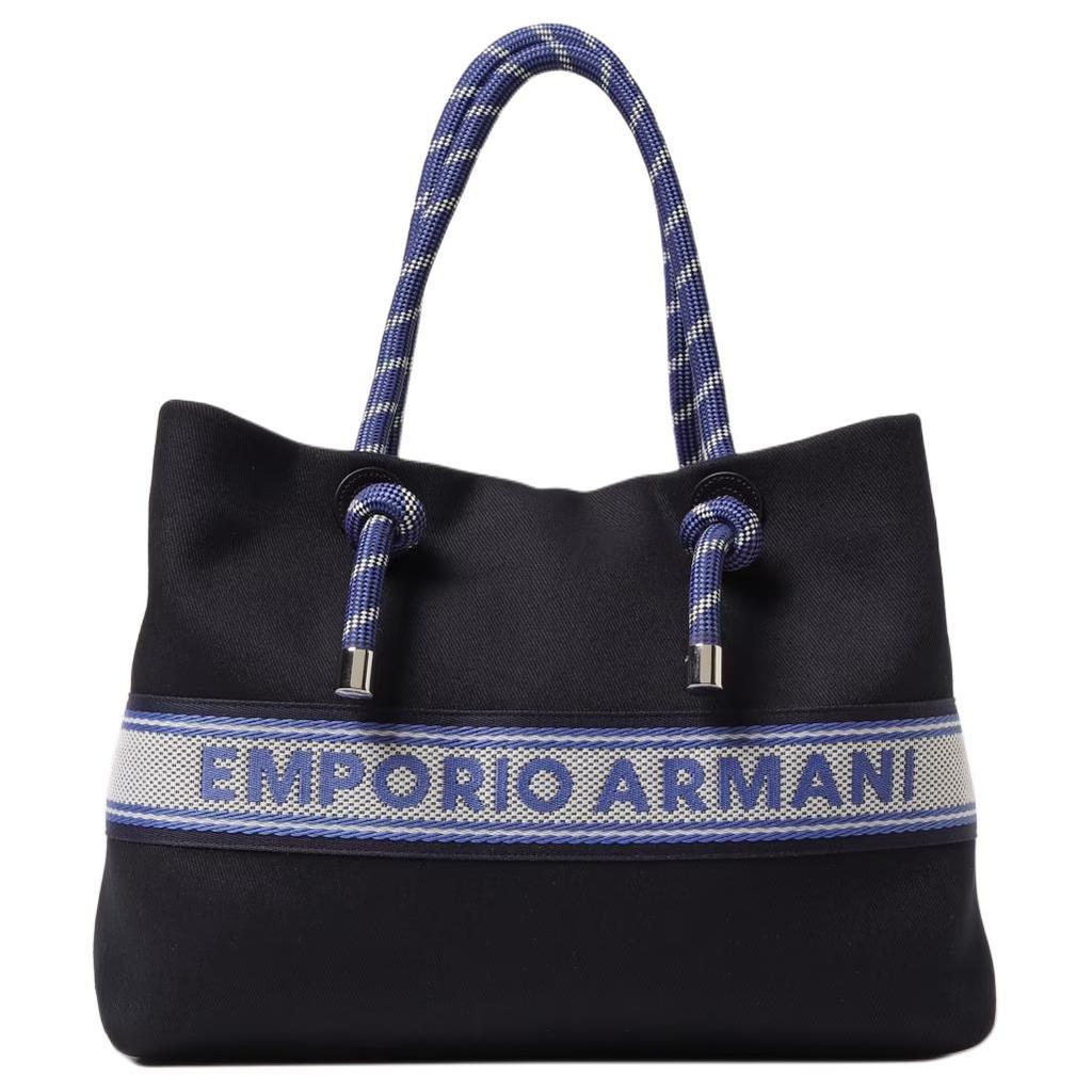 Emporio Armani Gestreifte Buchstaben-Logo-Baumwoll-Schultertasche Unisex-Schultertasche Schwarz EW000360AF14787UB081
