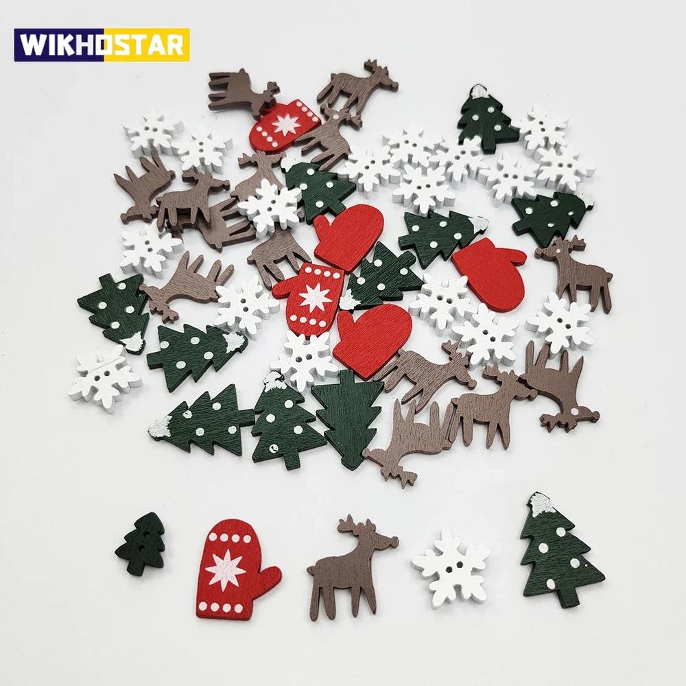 50pcs Christmas Natural Wooden Chip Santa Claus Snowflake Christmas Tree Hanging Ornament Pendant Christmas Decoration Craft Craft