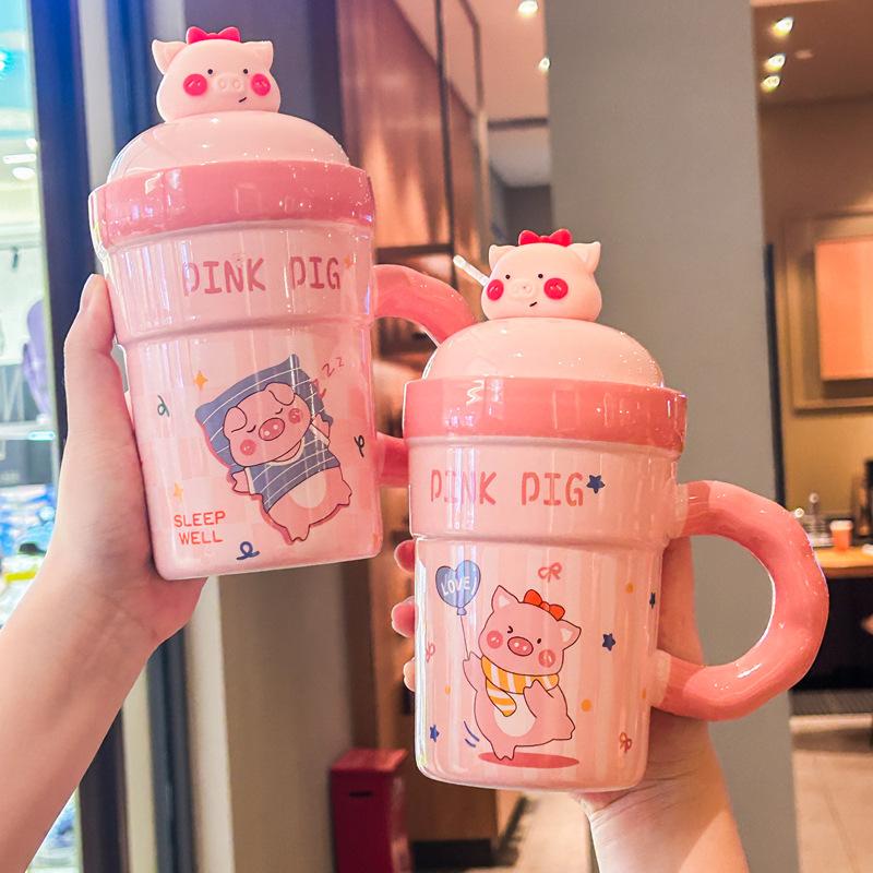 Birthday Gift Girls High-value Pig Ceramic Drinking Cup Cute Puppy Mug Gift Box