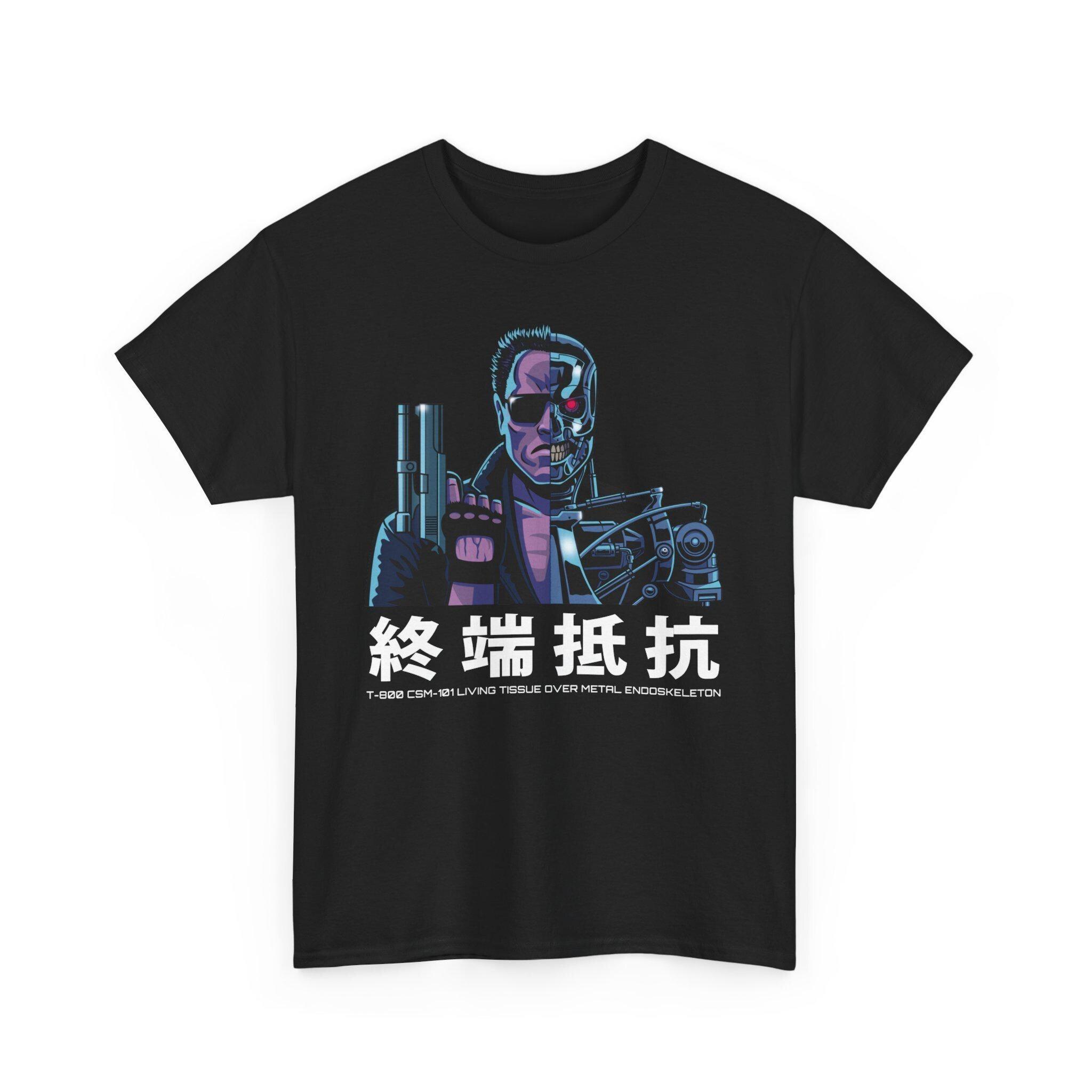

T-shirt Sci-Fi Terminator T-800 Endoskeleton Present and Future War Kanji Style Men Women Summer Casual Crew Neck Cotton Tee 4XL