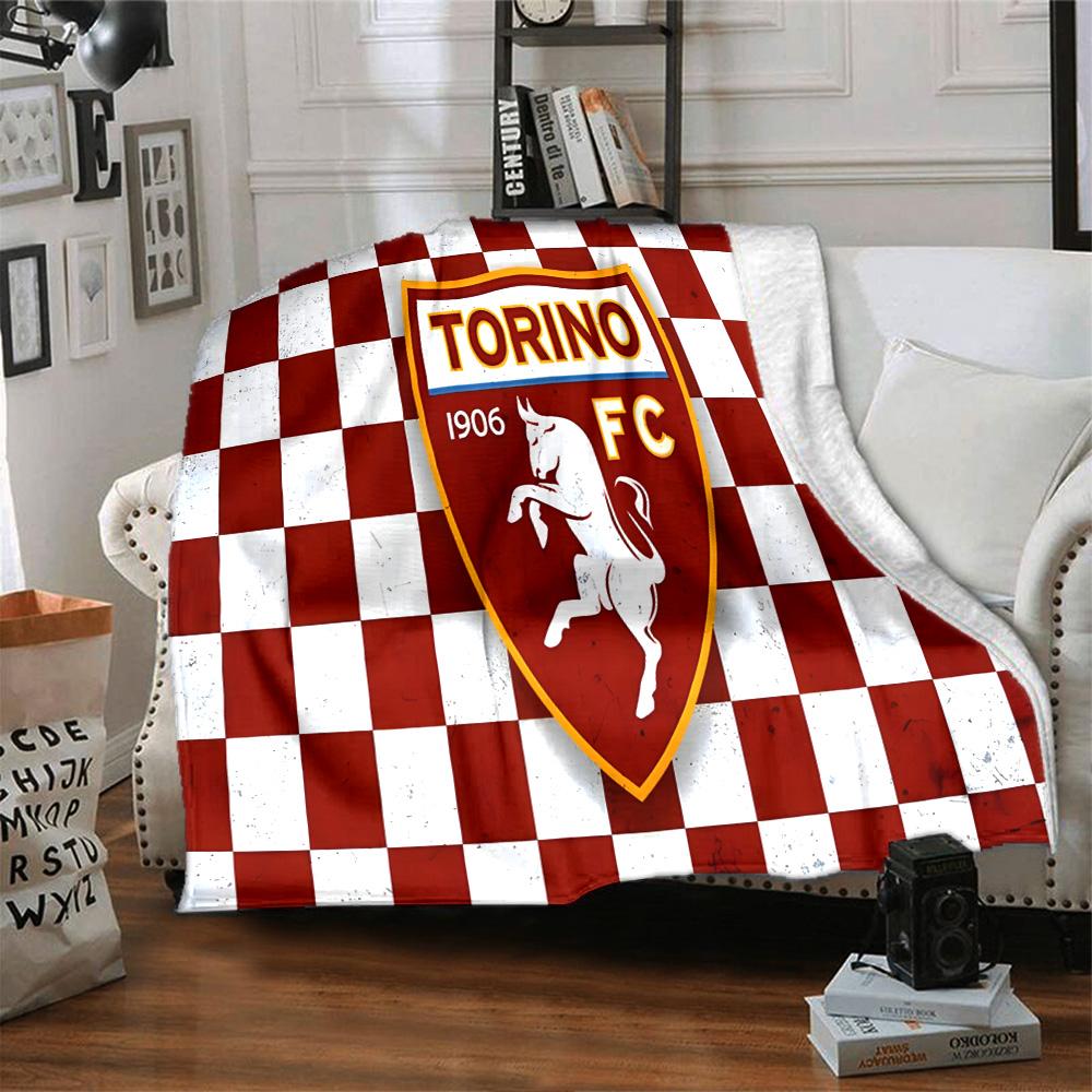 Football Torino Design Flannel Blanket, Soft Polyester, Modern Design, All-Season for Camping, Travel, Gifts for holidays or birthdays