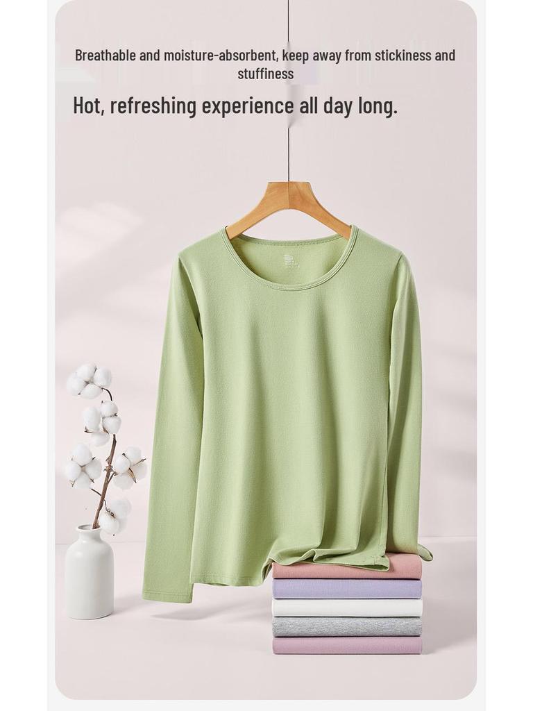 Damen 5A Antibakterielles Xinjiang Baumwoll Thermo-Unterwäsche Set - Dünn, Reine Baumwolle, Milbenschutz, Herbst/Winter, Oberteil & Hose.