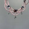 Princess style pink beaded love flash diamond necklace women's fashion banquet light luxury girl heart sweet collarbone chain accessories
