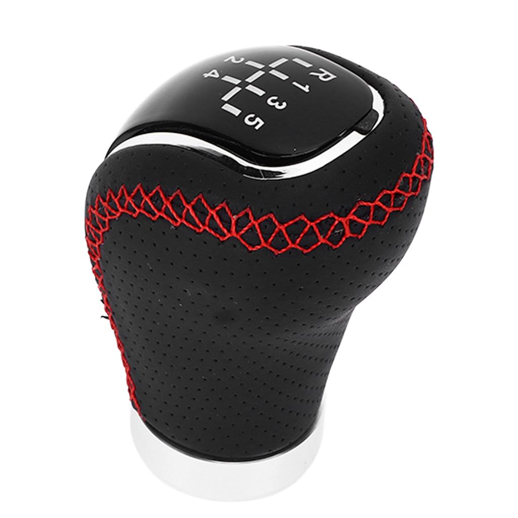 Manual Gear Shift Lever Knob Shifter Head Universal 5 6 Speed Artificial Leather Red Stitching with Replaceable Paster