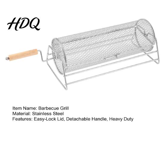 BBQ Rolling Basket Grill with Detachable Handle 360-degree Cage for 360 Degree Rotating Outdoor Camping Picnic Party Stainless Steel Mesh