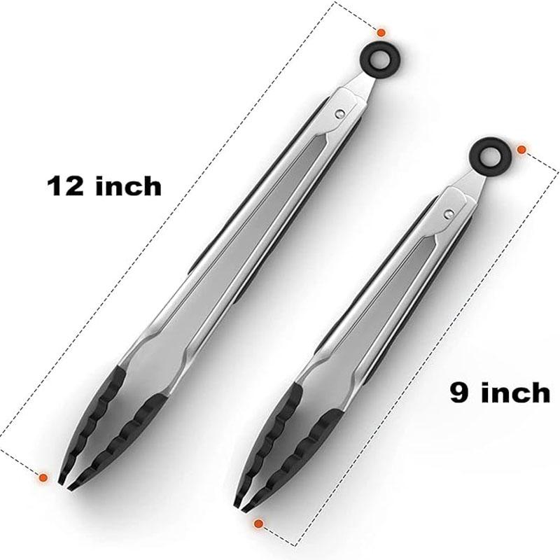 

Кухонные щипцы для приготовления пищи | 9 и 12-дюймовые щипцы для кухни с силиконовым наконечником | Силиконовые щипцы с антипригарным покрытием для фритюрницы | Щипцы для салата Щипцы для макарон, черные 2шт. 2pcs