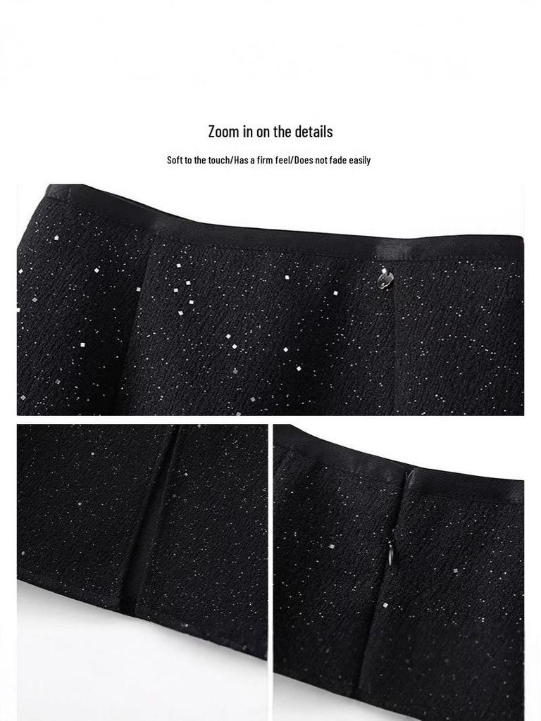 Luxe Black Sequin Midi Skirt - 2026 Spring Collection: Elegant, Slimming, Versatile, Hip-Hugging Straight Cut for Women