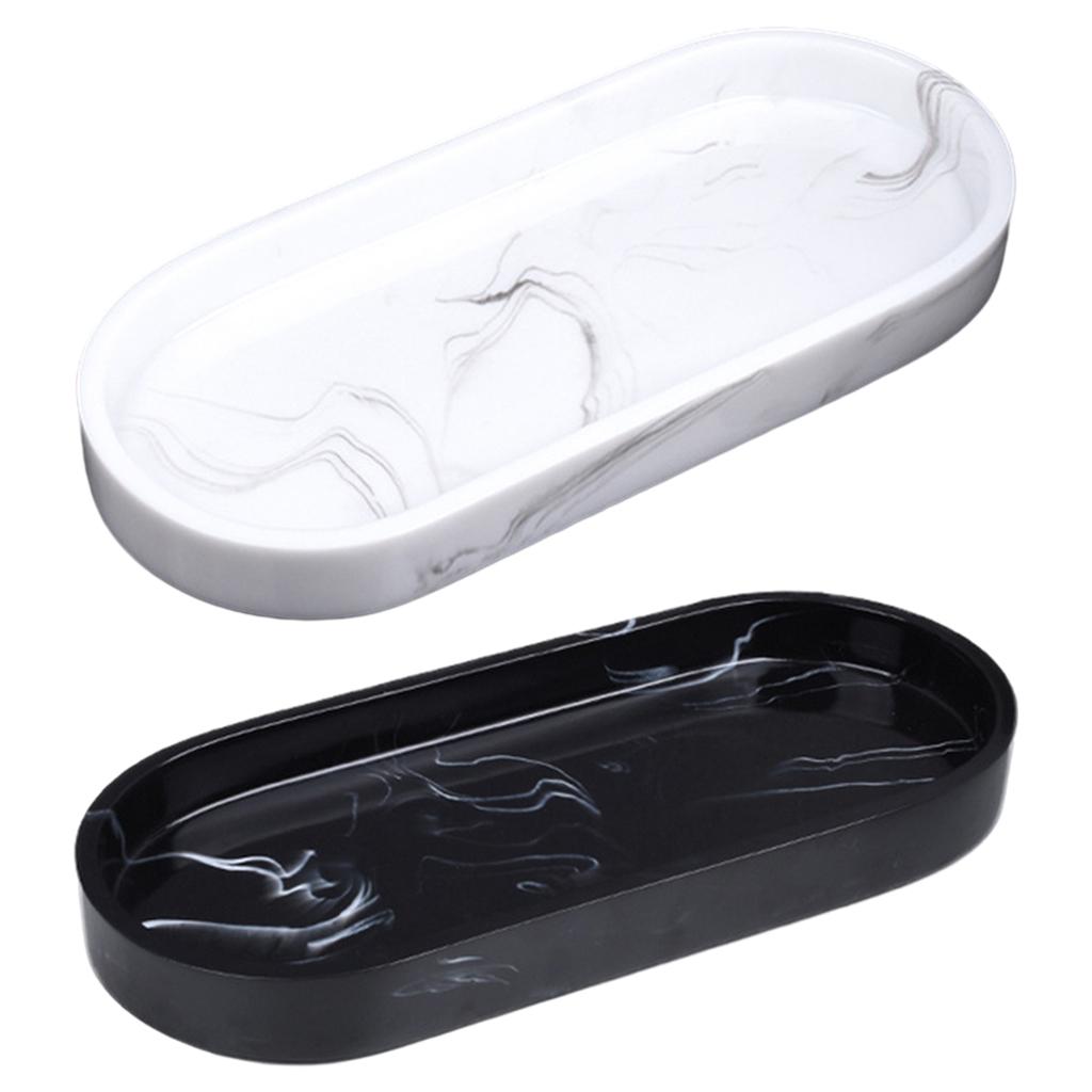 Marbling Bathroom Dresser Vanity Tray Plate Holder Organizer Rectangular