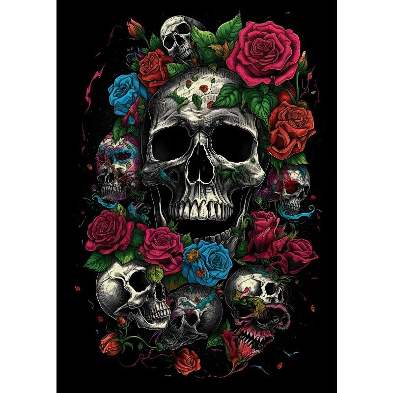 Skull and Rose Poster Abstract Horrible Full Skulls Canvas Painting Magic Wall Art for Living Room Home Decor Mural