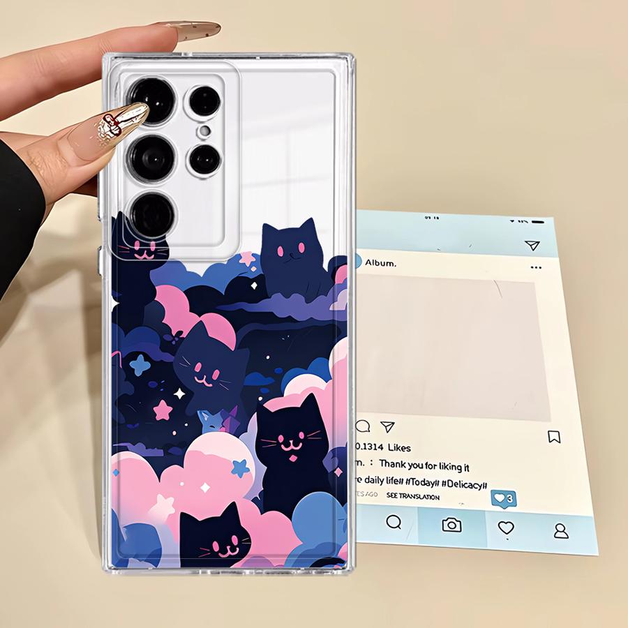 Phone Cover Case for Samsung Galaxy Note 20 Ultra 10 S23 Ultra S22 FE S26 S21 S24 S20 Plus S25 Edge Black Cat Starry Night