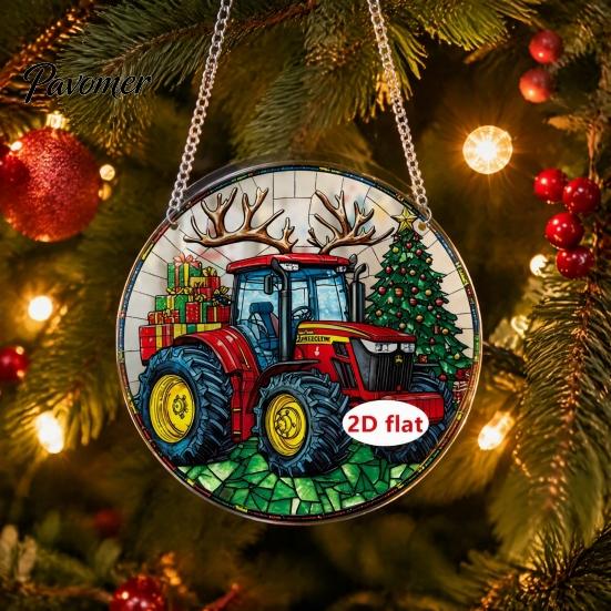 Seasonal Hanging Decor Christmas Wreath Acrylic Ornament, 2D Flat Stained Glass Style Transparent Decoration, Double-sided Decorative Pendant