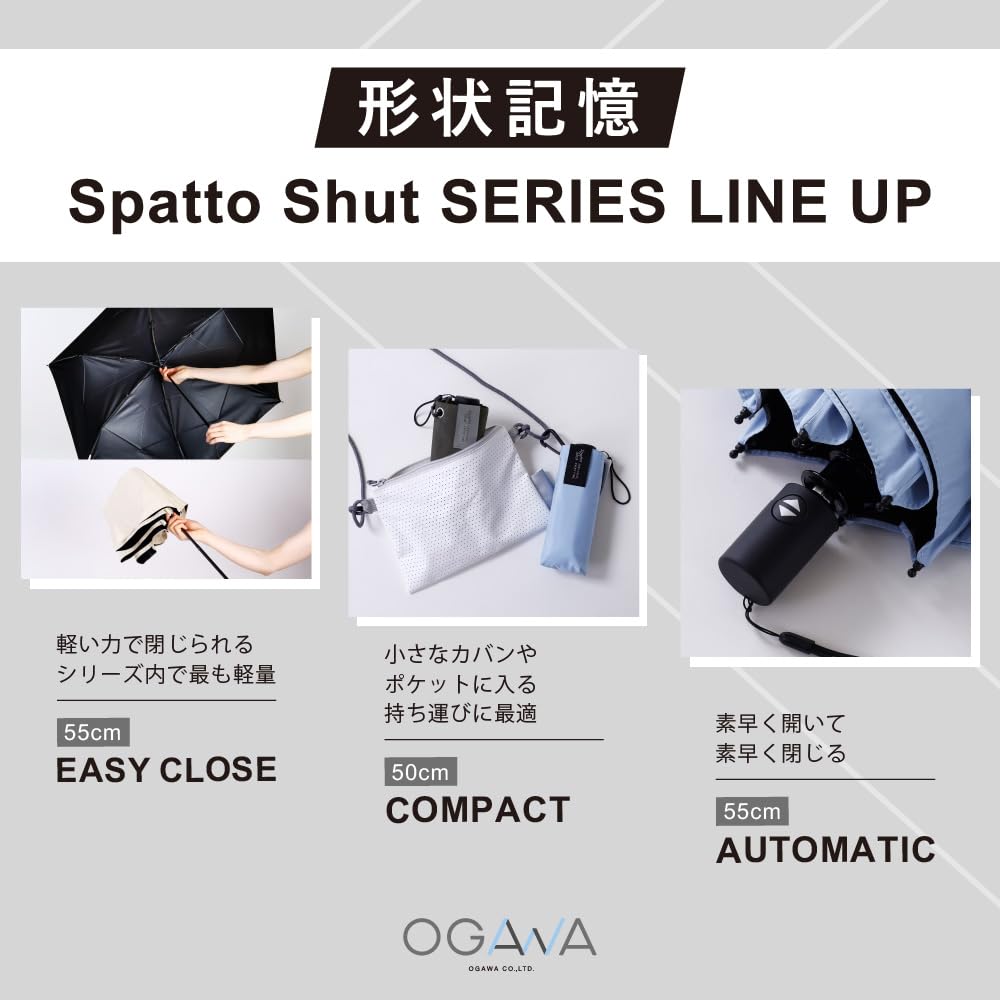 Ogawa Parasol Compact Folding Umbrella for Sun and Folds In Approximately 5 UV Cut Rate Light Blocking Rate Complete Light Heat Shape Memory Charcoal