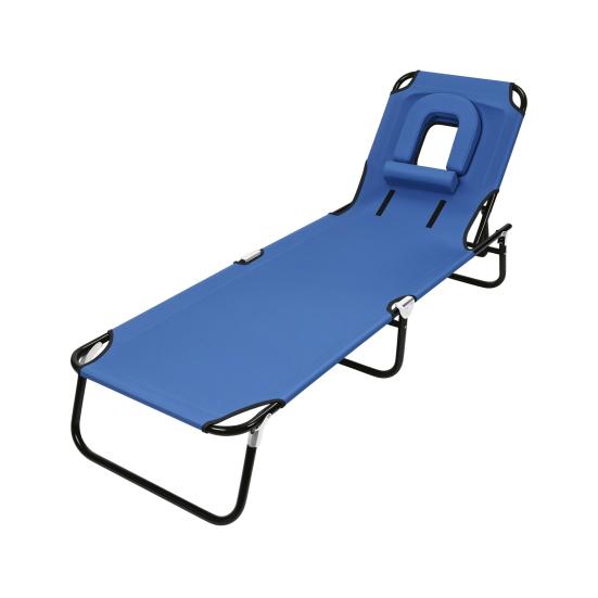 Foldable Camping Cot for Adults, Reclining Lounge Chair with Face Hole, 4 Height Adjustable, Removable Pillow