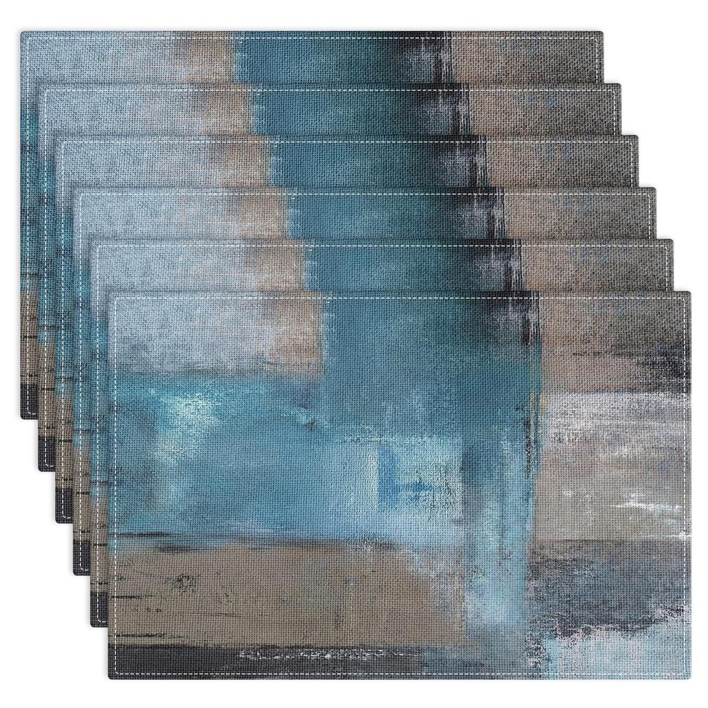 Farmhouse Placemats Set of 4, 12x18 Inch Modern Grey White and Yellow Art Painting Table Mats for Outdoor Home Party Kitchen Dining Decoration