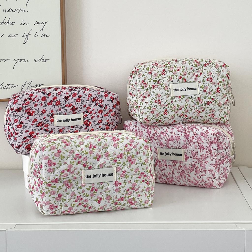 Classic Floral Pattern Makeup Bag With Zipper For Girls Travel And Daily Use
