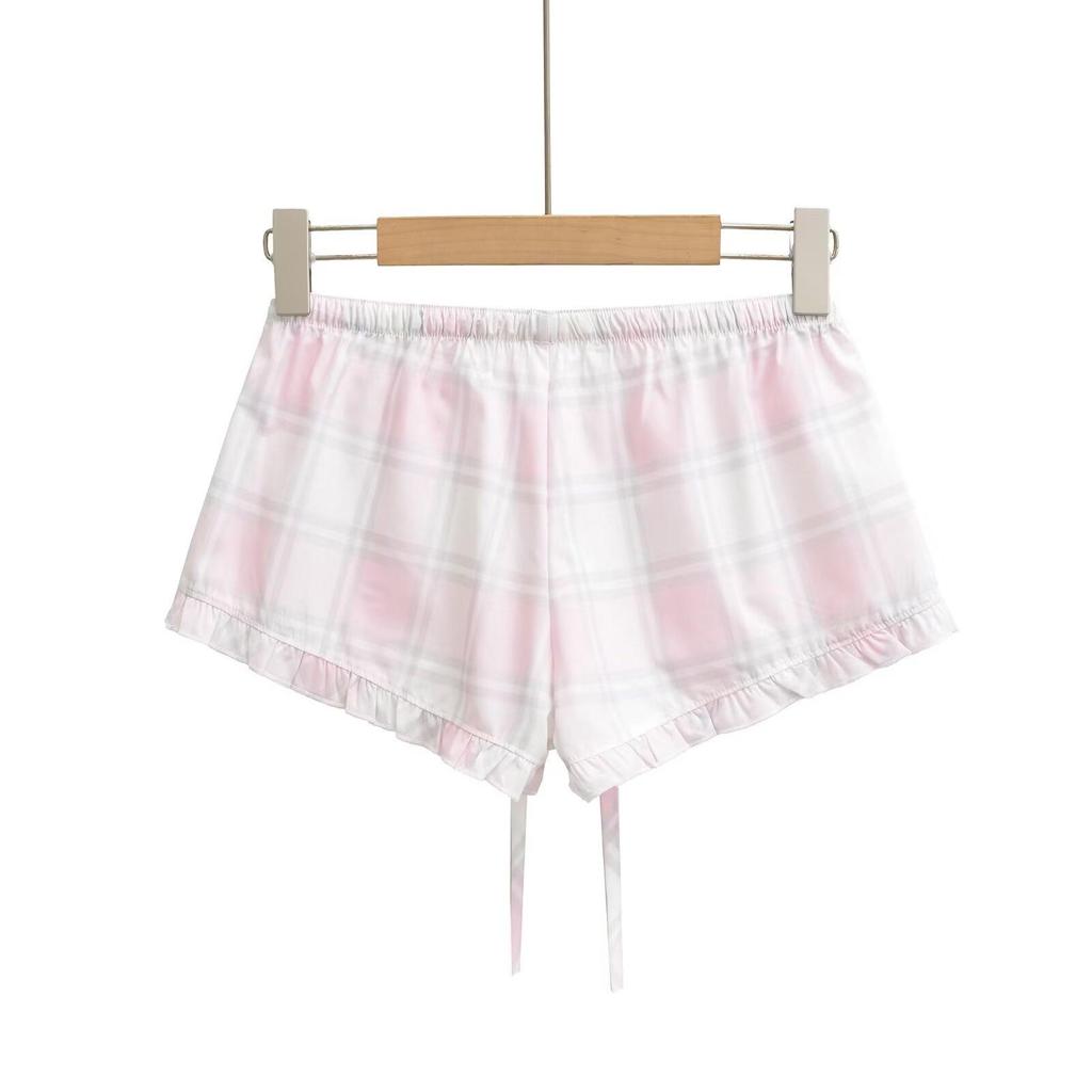 American Spicy Girl Plaid Lace-Up Low-Waist Sports Shorts