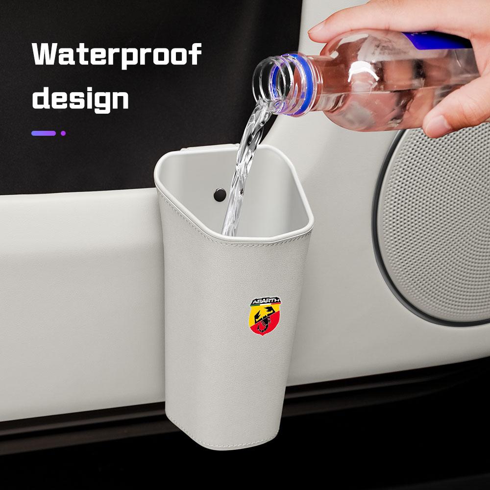 For Abarth 695 595 500 600e 124 500C 124 125 Leather Car Door Water Cup Holder Backrest Hanging Storage Box Waterproof Trash Can