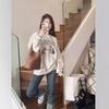 Crew neck sweater women's casual new bear foreign style loose love printing fleece thickened cover