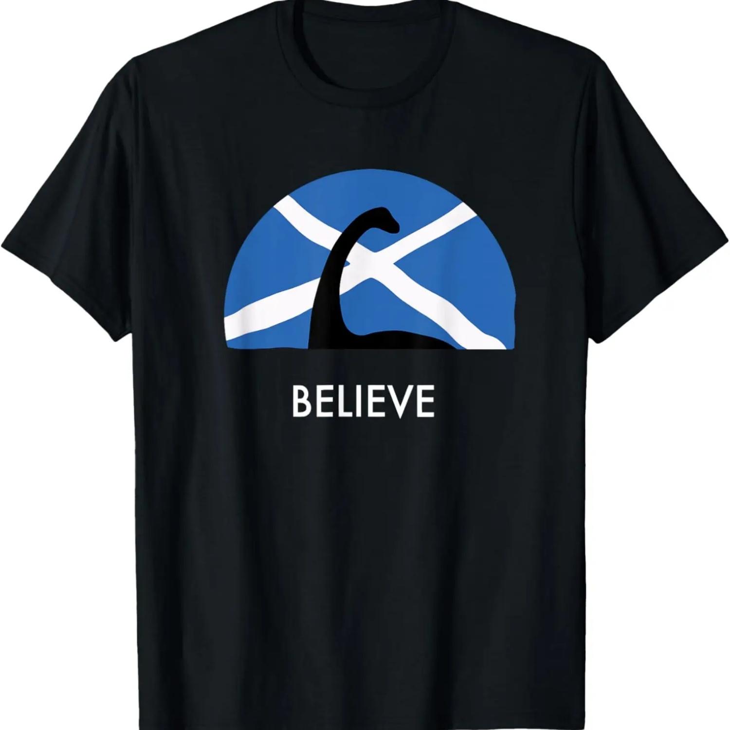 Loch Ness Monster Believe Saltire Scottish Scotland T-Shirt S